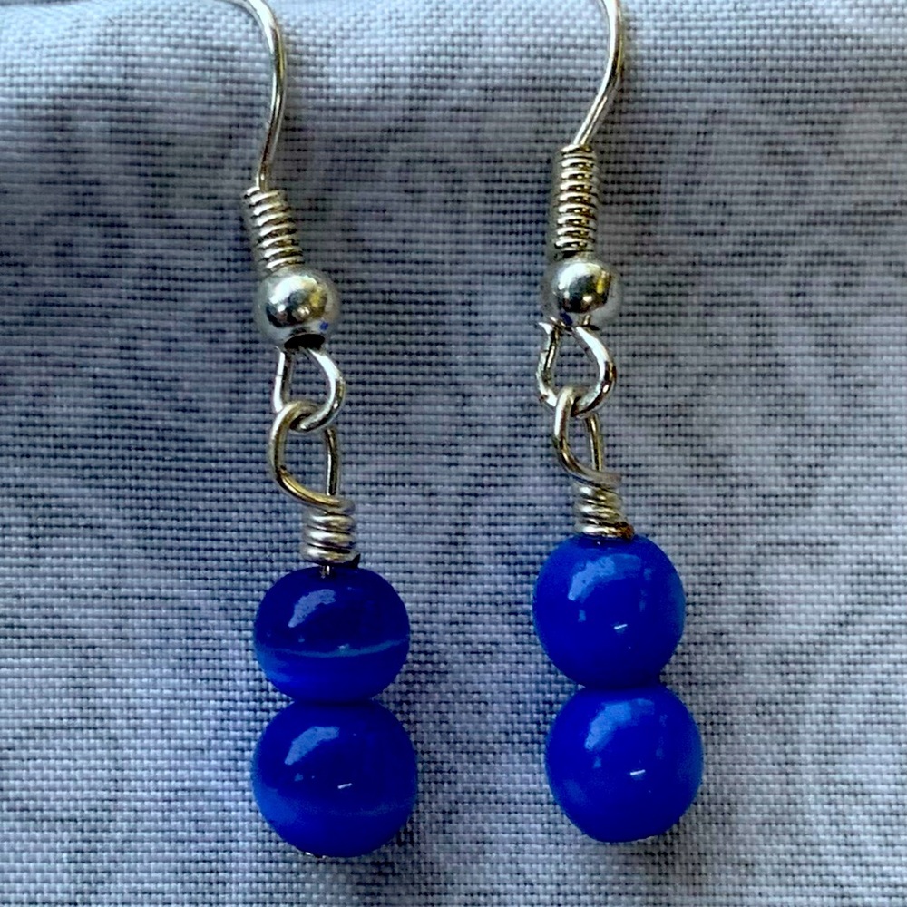 Ocean Blue Glass Beaded Earrings.